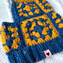 Balaclava Hood Blue Mustard by Limoncello Design & Handmade
