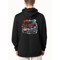 Black hoodie with unique "Bavarian Duo" graphic from Wroom Shop