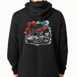 Black hoodie with unique "Bavarian Duo" graphic from Wroom Shop
