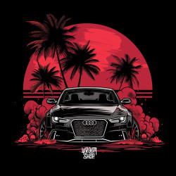 Black hoodie with unique "Blood Sun Audi Style" graphic from Wroom Shop
