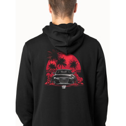 Black hoodie with unique "Blood Sun Audi Style" graphic from Wroom Shop