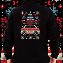 Black hoodie with unique "Christmas Sweater" graphic from Wroom Shop