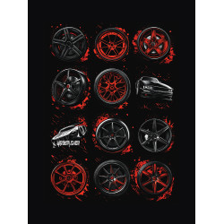Black T-shirt with a unique "Rims Red" graphic from Wroom Shop