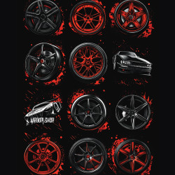 Black T-shirt with a unique "Rims Red" graphic from Wroom Shop
