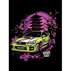 Black hoodie with unique "Sakura Subaru Style" graphic from Wroom Shop