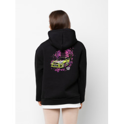 Black hoodie with unique "Sakura Subaru Style" graphic from Wroom Shop