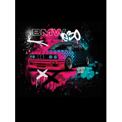 Black T-shirt with a unique "BMW e30" graphic from Wroom Shop
