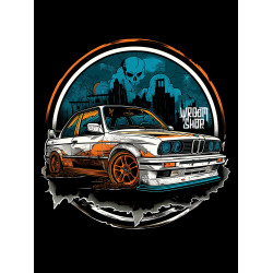 Black hoodie with unique "BMW Style Sin City" graphic from Wroom Shop