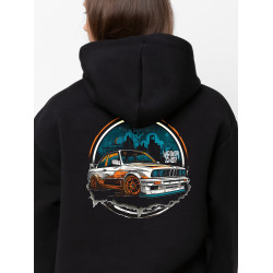 Black hoodie with unique "BMW Style Sin City" graphic from Wroom Shop
