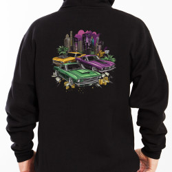 Black hoodie with unique "Classic Mafia Trio" graphic from Wroom Shop