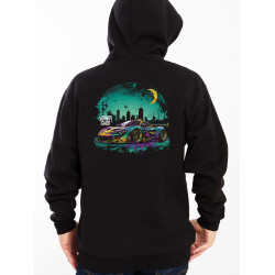 Black hoodie with unique "Color Flow Gotham City 2" graphic from Wroom Shop
