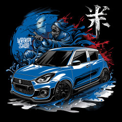 Black T-shirt with a unique "Dead Samurai Suzuki Style" graphic from Wroom Shop