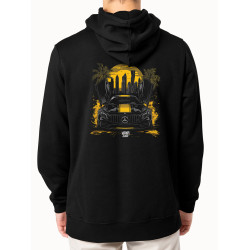Black hoodie with unique "Dubai Mercedes Style" graphic from Wroom Shop