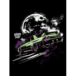 Black T-shirt with a unique "Full Moon Nissan Style" graphic from Wroom Shop