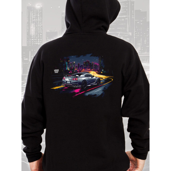 Black hoodie "Night Life Nissan Style" Wroom Shop Black hoodie "Night Life Nissan Style" Wroom Shop