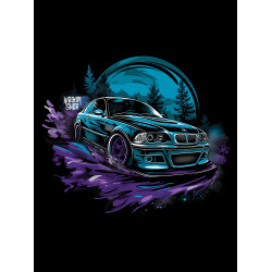 Black T-shirt with a unique "Purple Forest Drift Style" graphic from Wroom Shop