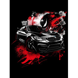 Black T-shirt with a unique "Red Venom BMW Style" graphic from Wroom Shop