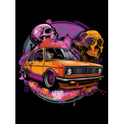 Black T-shirt with a unique "Sunrise Vag" graphic from Wroom Shop