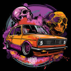 Black T-shirt with a unique "Sunrise Vag" graphic from Wroom Shop