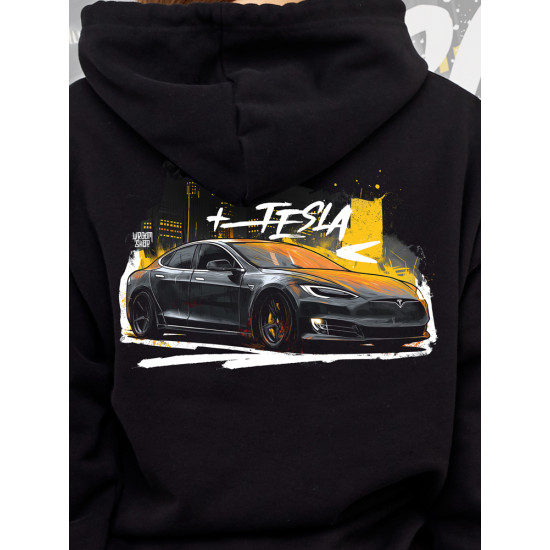Black hoodie "Tesla Model S"  Wroom Shop