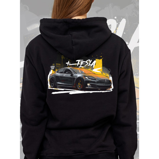 Black hoodie "Tesla Model S"  Wroom Shop