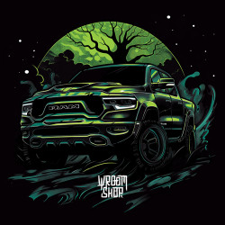 Black T-shirt with a unique "Toxic Night Ram Style" graphic from Wroom Shop
