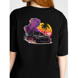 Black T-shirt with a unique "Audi Style Palm Beach" graphic from Wroom Shop