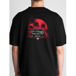 Black T-shirt with a unique "Blood Sun Audi Style" graphic from Wroom Shop