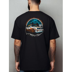 Black T-shirt with a unique "BMW Style Sin City" graphic from Wroom Shop