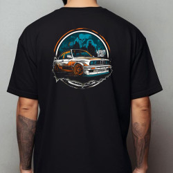 Black T-shirt with a unique "BMW Style Sin City" graphic from Wroom Shop