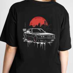 Black T-shirt with a unique "BMW Style Bridge" graphic from Wroom Shop