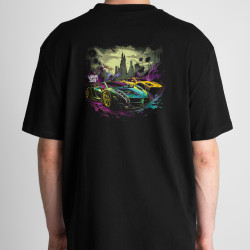 Black T-shirt with a unique "Color Flow Gotham City" graphic from Wroom Shop