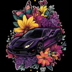 Black hoodie with unique "Colorful Flowers Ferrari Style" graphic from Wroom Shop