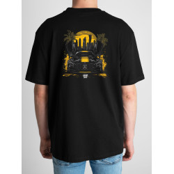 Black T-shirt with a unique "Dubai Mercedes Style" graphic from Wroom Shop