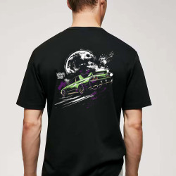 Black T-shirt with a unique "Full Moon Nissan Style" graphic from Wroom Shop
