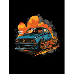 Black T-shirt with a unique "Orange Power VW Style" graphic from Wroom Shop
