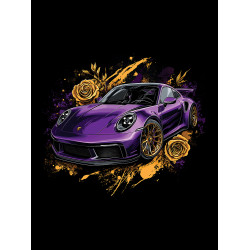 Black T-shirt with a unique "Purple Ferrari Style" graphic from Wroom Shop