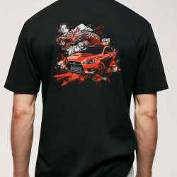 Black T-shirt with a unique "Red Dragon Japan Style" graphic from Wroom Shop