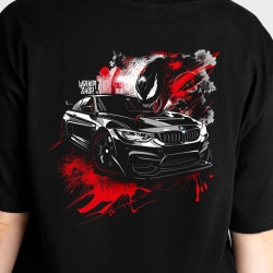 Black T-shirt with a unique "Red Venom BMW Style" graphic from Wroom Shop
