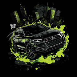 Black T-shirt with a unique "Toxic Green Audi Style" graphic from Wroom Shop