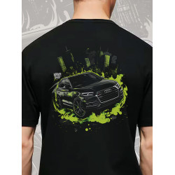 Black T-shirt with a unique "Toxic Green Audi Style" graphic from Wroom Shop