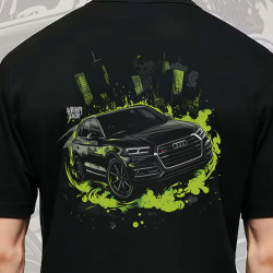 Black T-shirt with a unique "Toxic Green Audi Style" graphic from Wroom Shop