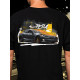 Black T-shirt with a unique "Tesla Model S" graphic from Wroom Shop